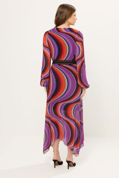 Star By Julien Macdonald Purple Abstract Mesh Pleated Maxi Dress