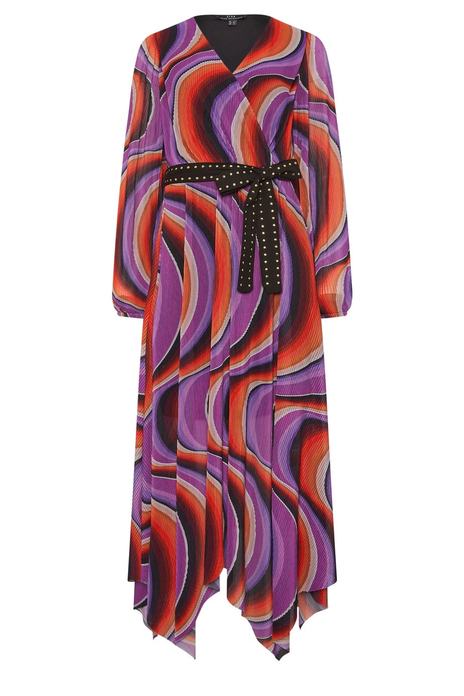 Star By Julien Macdonald Purple Abstract Mesh Pleated Maxi Dress
