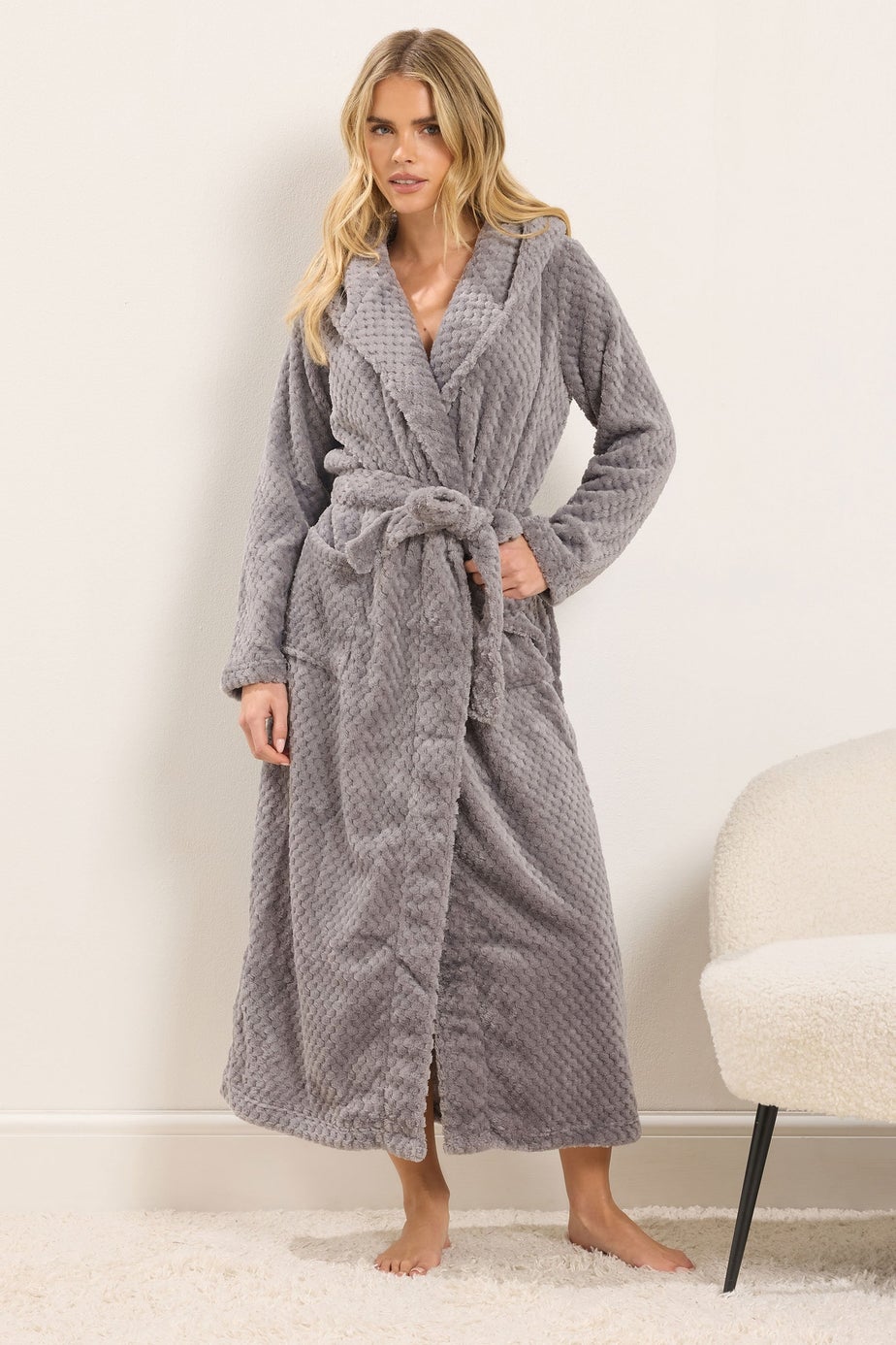 PixieGirl Petite Grey Honeycomb Hooded Dressing Gown