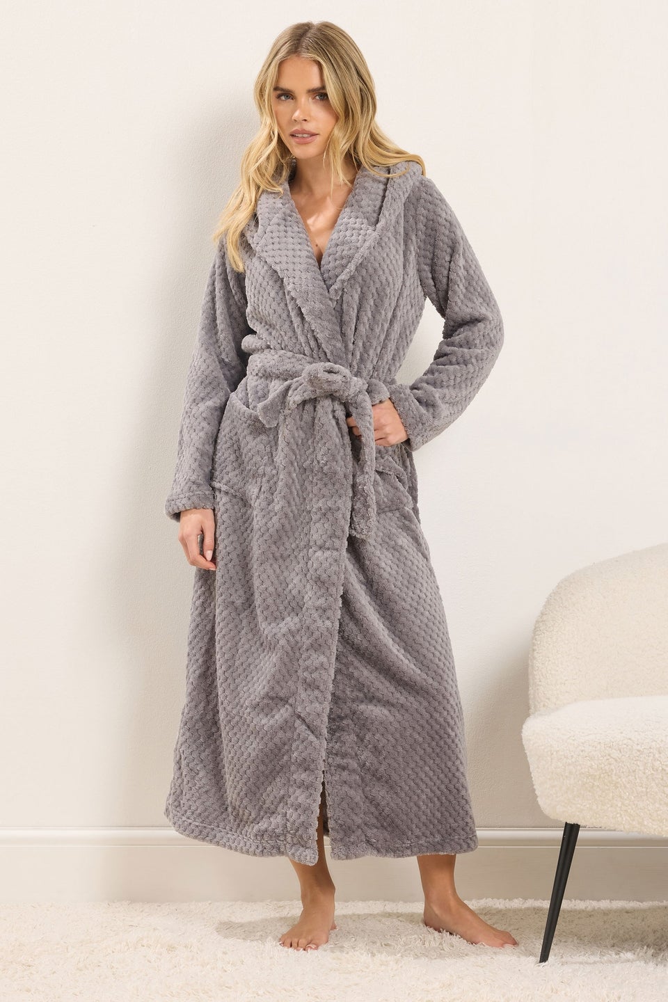 PixieGirl Petite Grey Honeycomb Hooded Dressing Gown