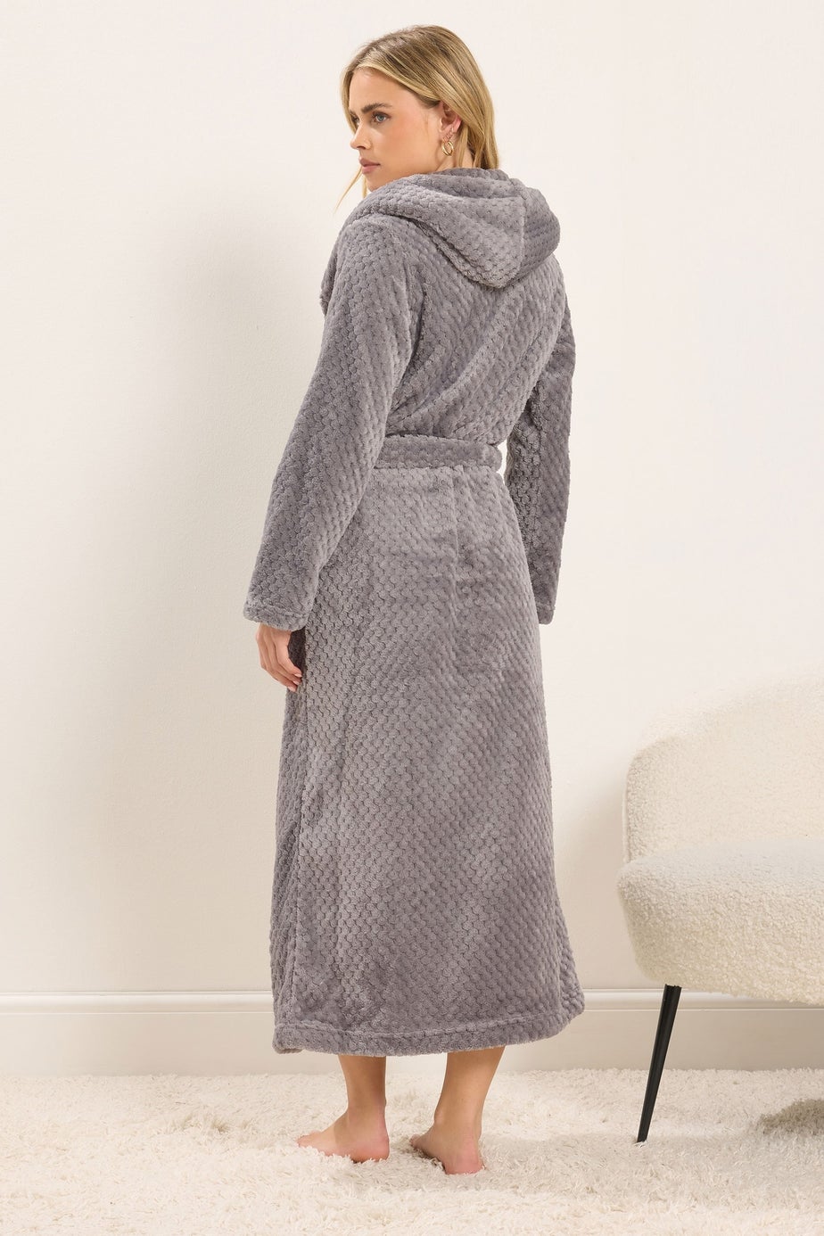 PixieGirl Petite Grey Honeycomb Hooded Dressing Gown