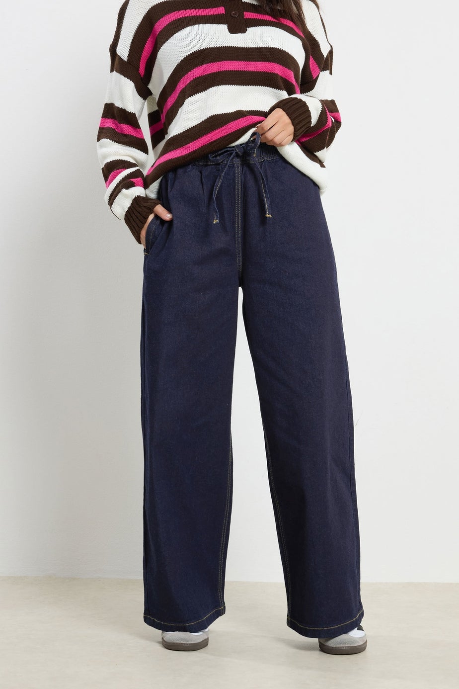 PixieGirl Petite Dark Blue Belt Tie Wide Leg Jeans