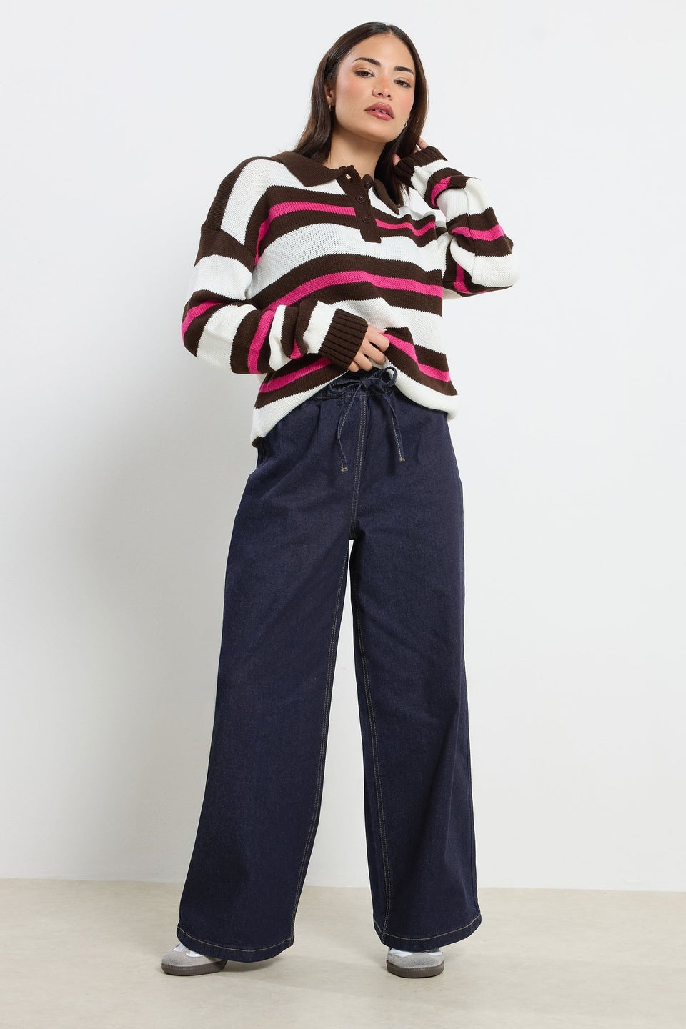 PixieGirl Petite Dark Blue Belt Tie Wide Leg Jeans