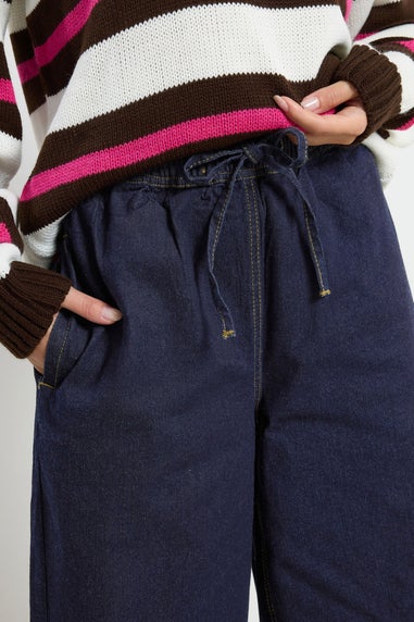 PixieGirl Petite Dark Blue Belt Tie Wide Leg Jeans