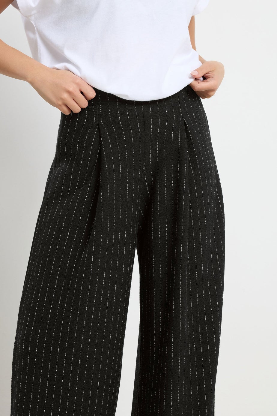 PixieGirl Petite Black Pinstripe Palazzo Wide Leg Trousers