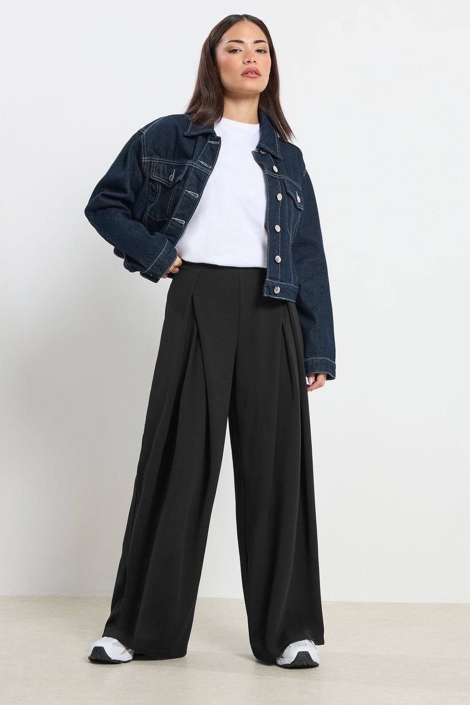 PixieGirl Petite Black Wrap Pleated Wide Leg Trousers
