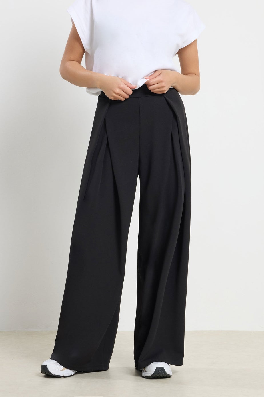 PixieGirl Petite Black Wrap Pleated Wide Leg Trousers