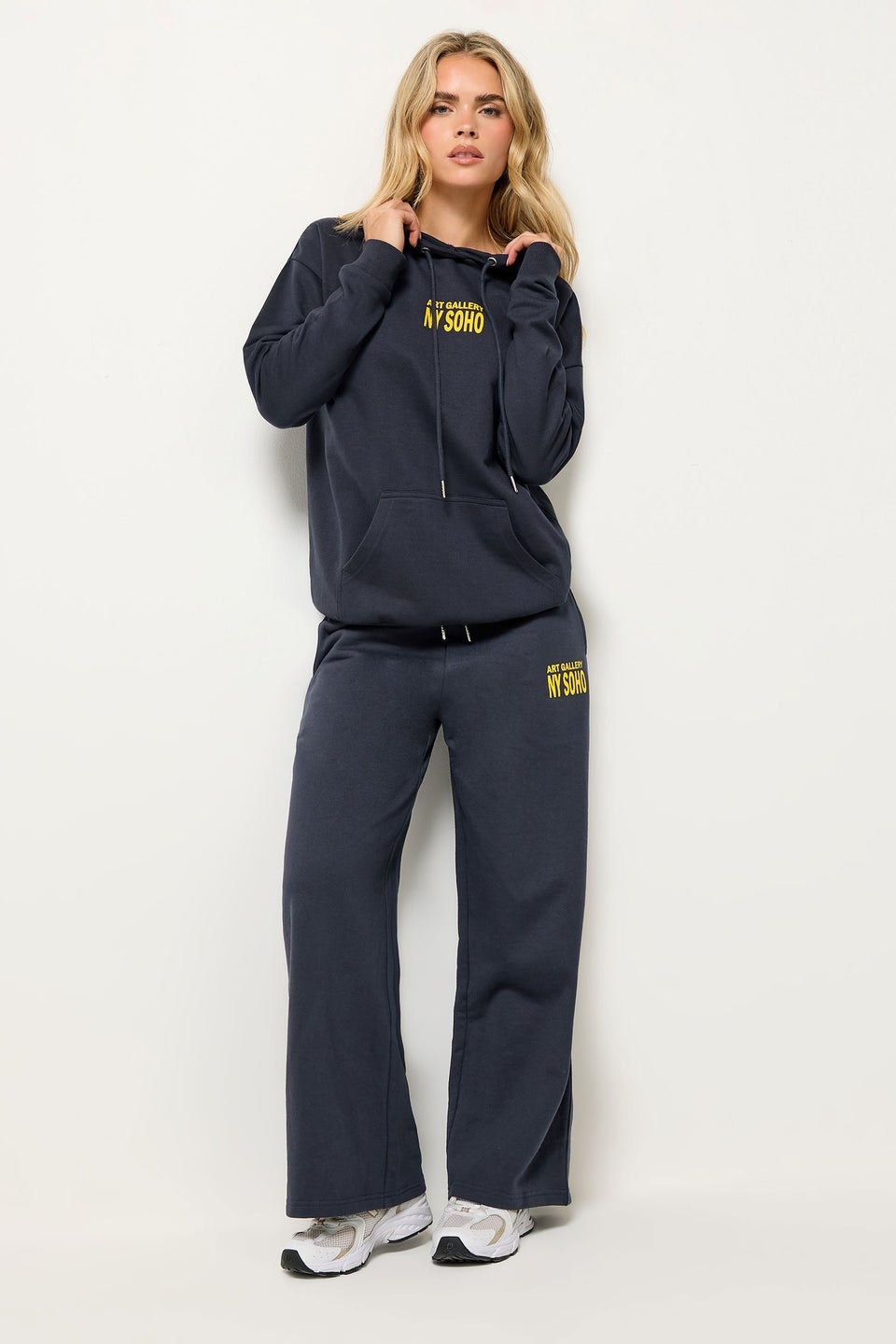 PixieGirl Petite Blue 'NY Soho' Slogan Wide Leg Joggers