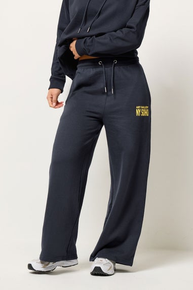 PixieGirl Petite Blue 'NY Soho' Slogan Wide Leg Joggers