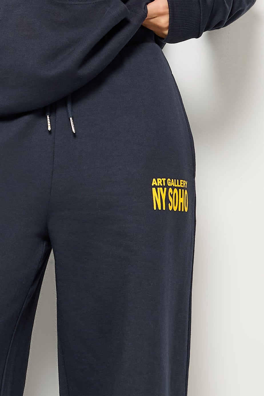 PixieGirl Petite Blue 'NY Soho' Slogan Wide Leg Joggers