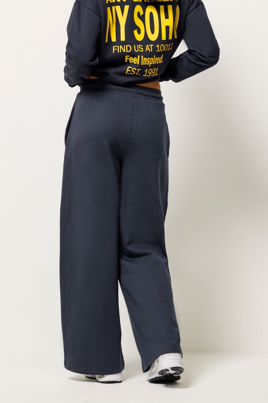 PixieGirl Petite Blue 'NY Soho' Slogan Wide Leg Joggers