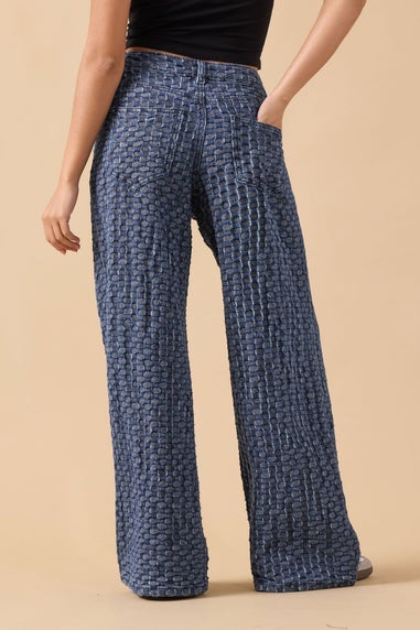 PixieGirl Petite Blue Textured Wide Leg Jeans