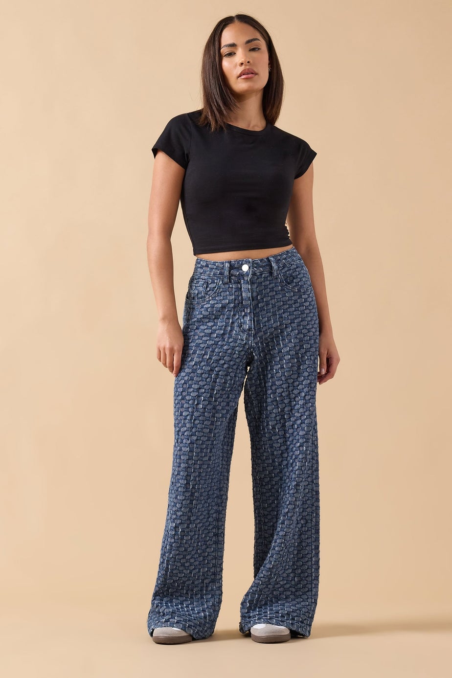 PixieGirl Petite Blue Textured Wide Leg Jeans