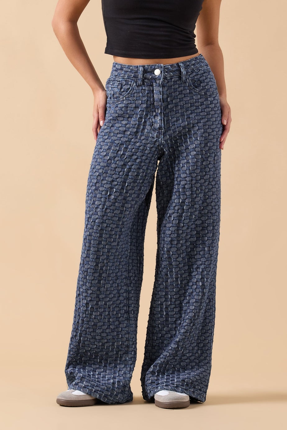 PixieGirl Petite Blue Textured Wide Leg Jeans