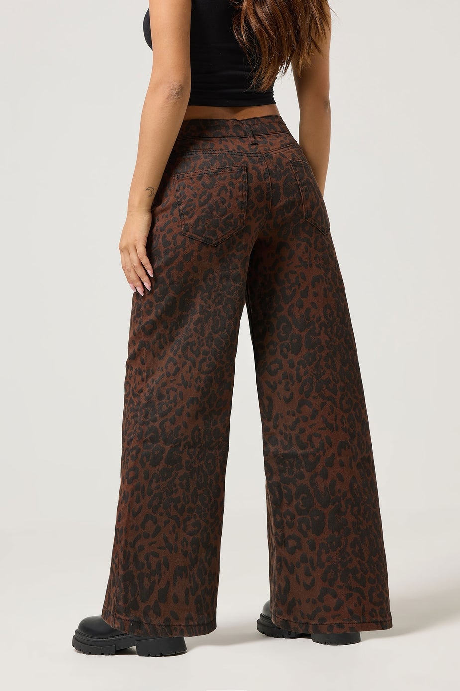 PixieGirl Petite Brown Leopard Print Wide Leg Jeans