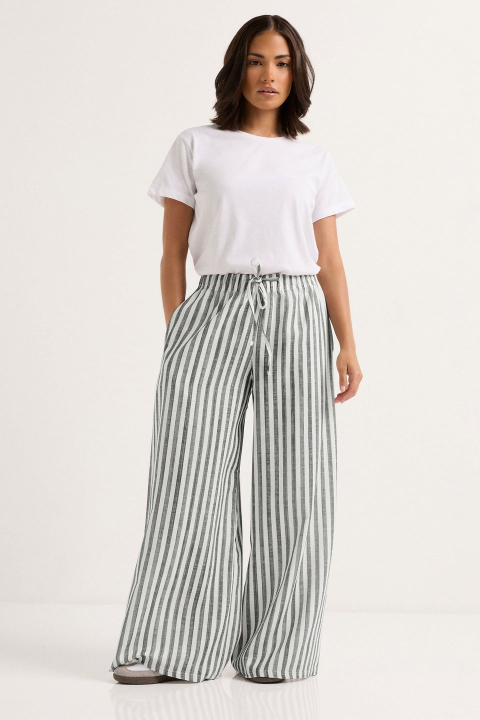 PixieGirl Petite Grey Striped Wide Leg Trousers