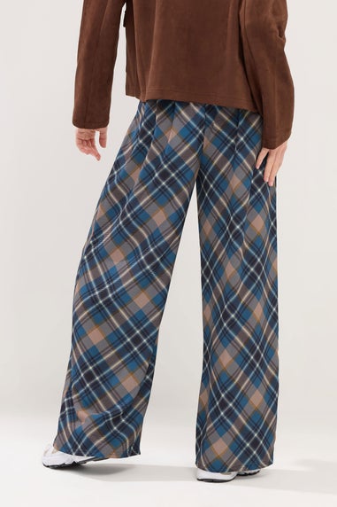 PixieGirl Petite Navy Blue Check Wide Leg Trousers