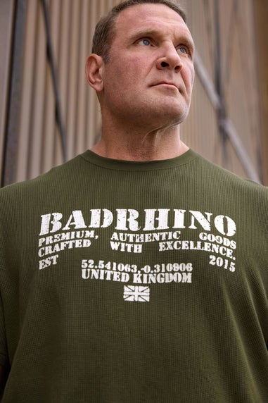 BadRhino Khaki Green Military Waffle Texture T-Shirt
