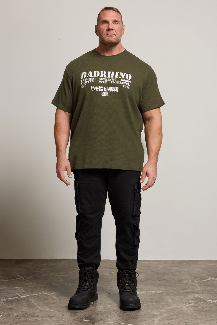 BadRhino Khaki Green Military Waffle Texture T-Shirt