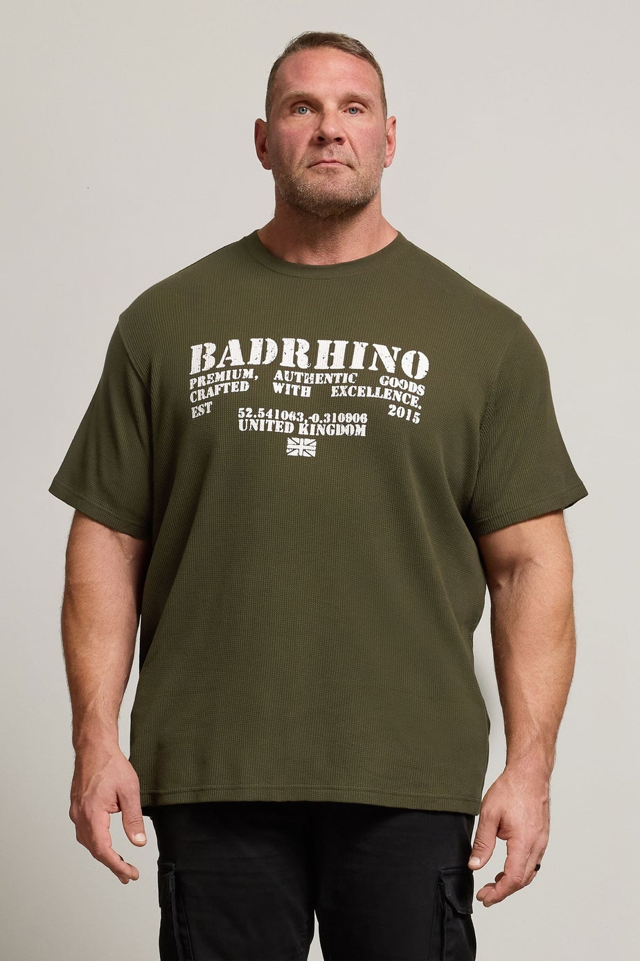 BadRhino Khaki Green Military Waffle Texture T-Shirt
