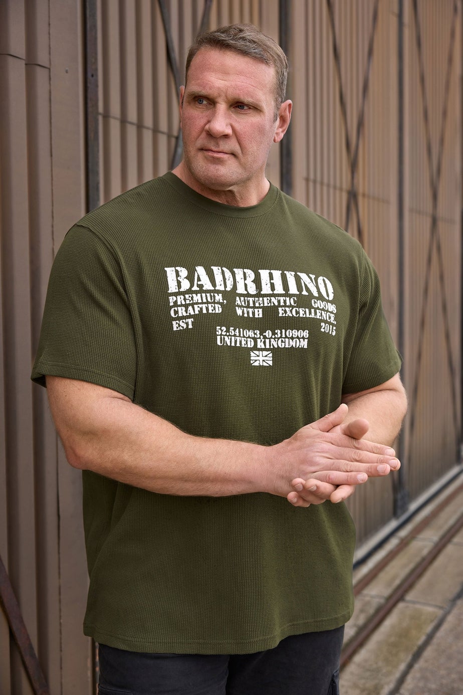 BadRhino Khaki Green Military Waffle Texture T-Shirt