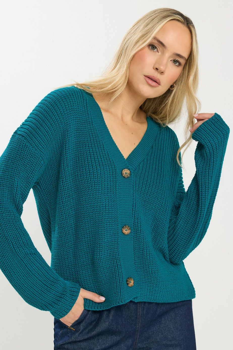 Long Tall Sally Teal Blue V-Neck Cardigan
