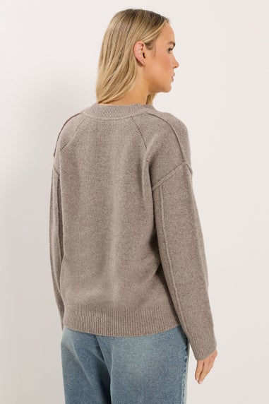 Long Tall Sally Brown Seam Detail Knitted Cardigan