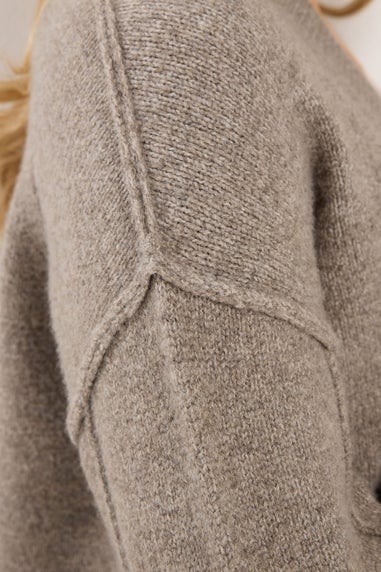 Long Tall Sally Brown Seam Detail Knitted Cardigan