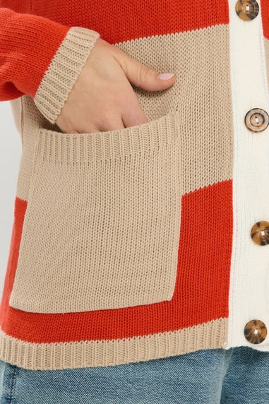 Long Tall Sally Natural Brown & Red Stripe Cardigan