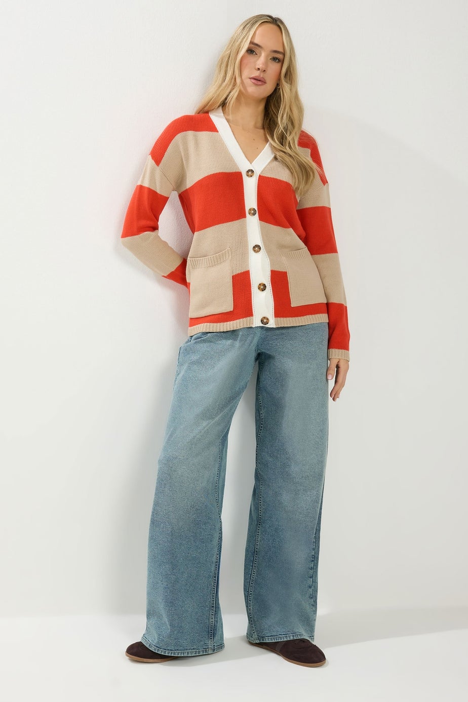 Long Tall Sally Natural Brown & Red Stripe Cardigan