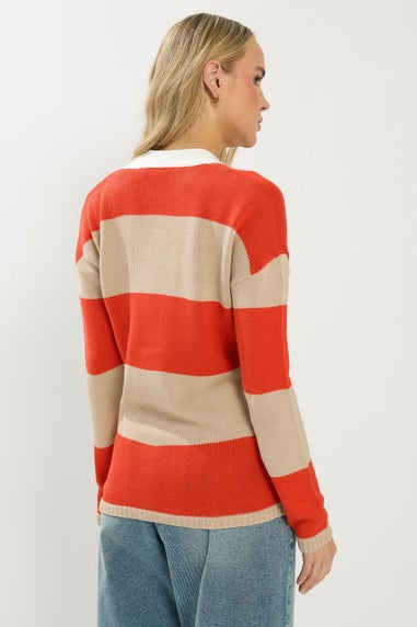 Long Tall Sally Natural Brown & Red Stripe Cardigan