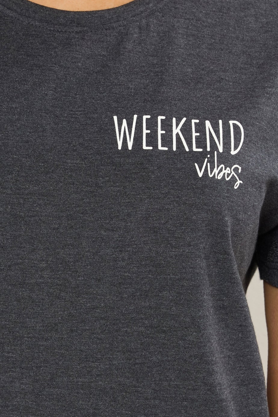 Long Tall Sally Charcoal Grey 'Weekend Vibes' Slogan Pyjama Set