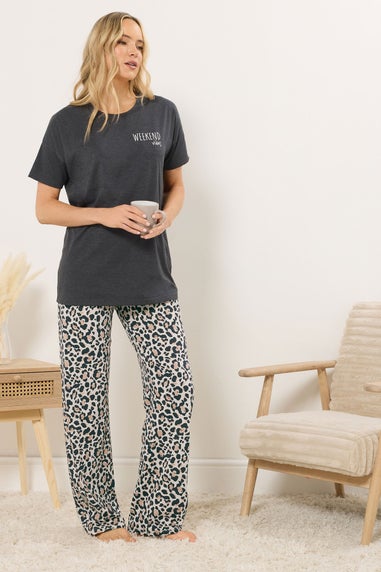 Long Tall Sally Charcoal Grey 'Weekend Vibes' Slogan Pyjama Set