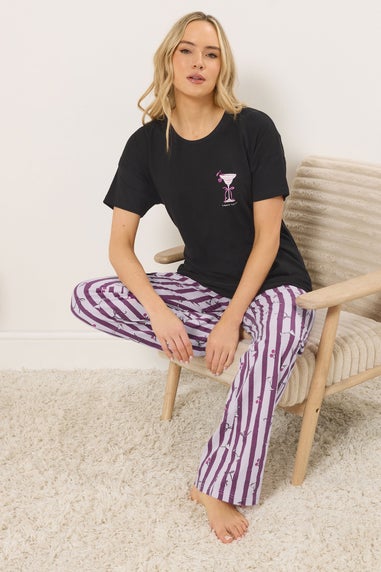 Long Tall Sally Black 'Happy Hour' Cocktail Wide Leg Pyjama Set