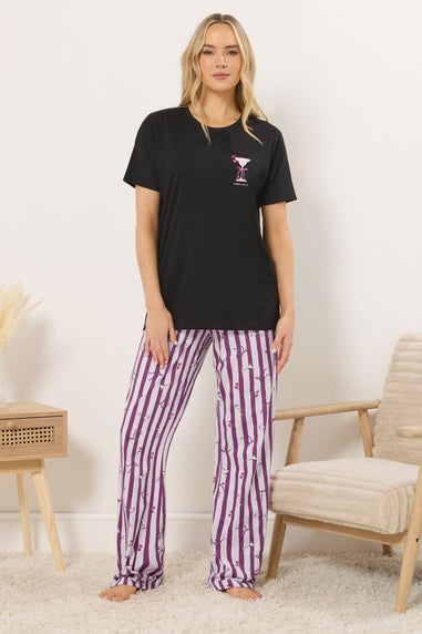 Long Tall Sally Black 'Happy Hour' Cocktail Wide Leg Pyjama Set