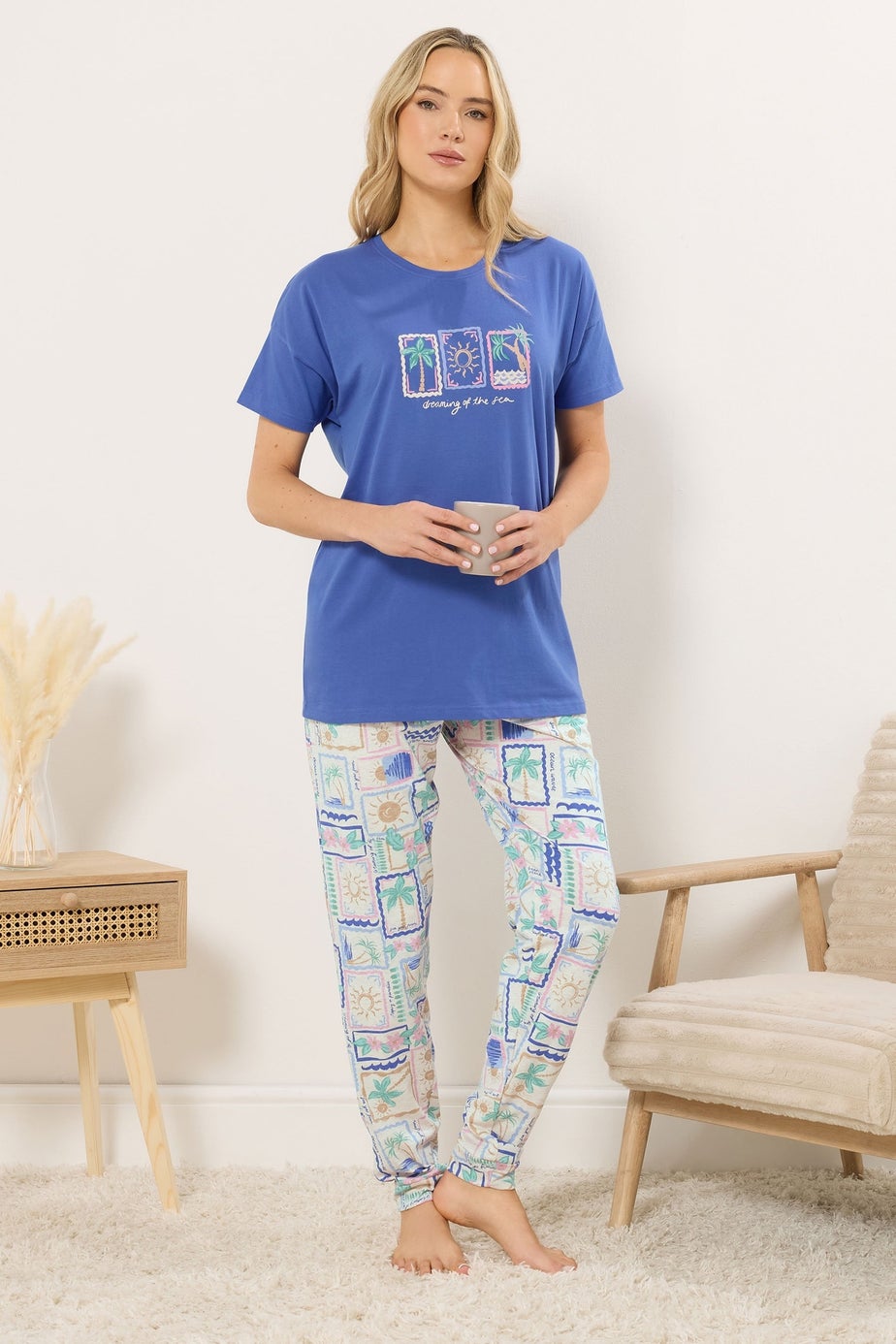 Long Tall Sally Blue 'Dreaming Of The Sea' Slogan Pyjama Set