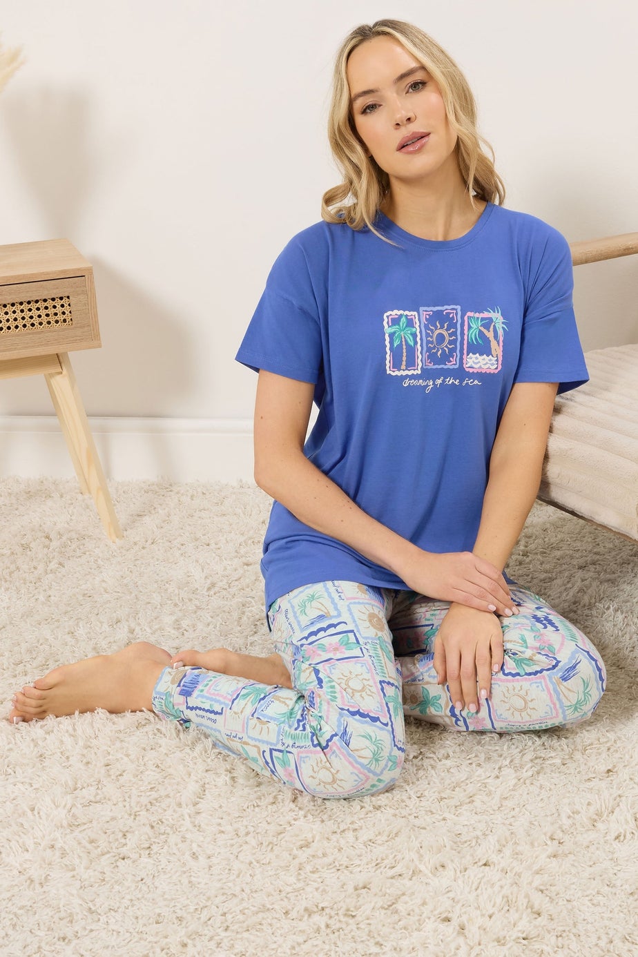 Long Tall Sally Blue 'Dreaming Of The Sea' Slogan Pyjama Set