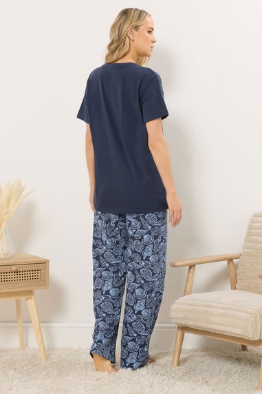 Long Tall Sally Navy Blue 'Coastal Calm' Slogan Pyjama Set