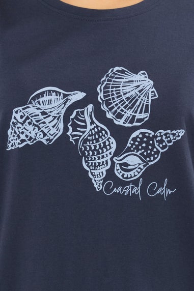 Long Tall Sally Navy Blue 'Coastal Calm' Slogan Pyjama Set