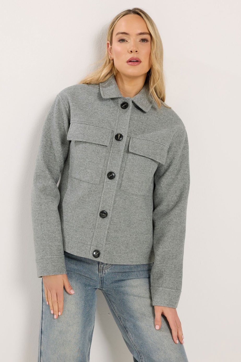 Long Tall Sally Grey Brushed Button Trucker Jacket