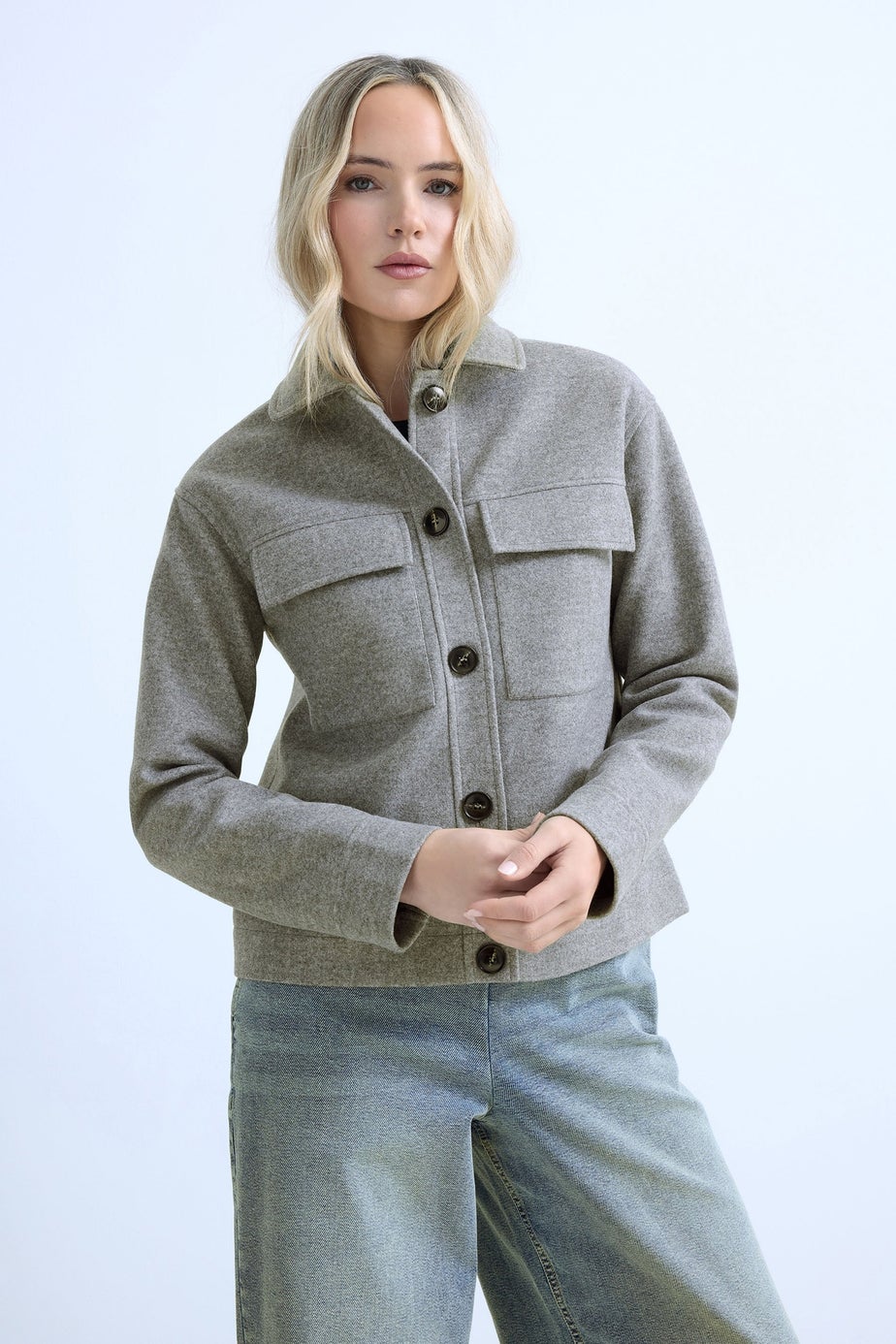 Long Tall Sally Grey Brushed Button Trucker Jacket