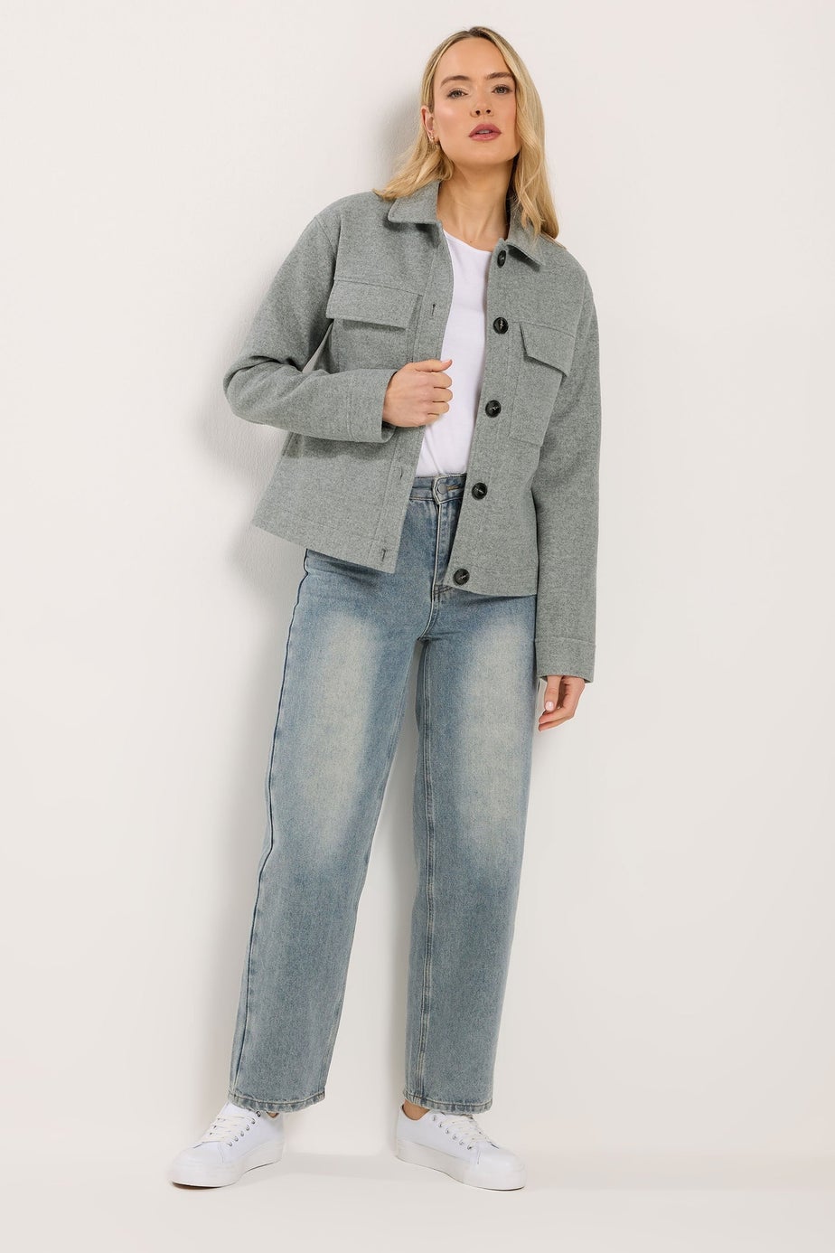 Long Tall Sally Grey Brushed Button Trucker Jacket