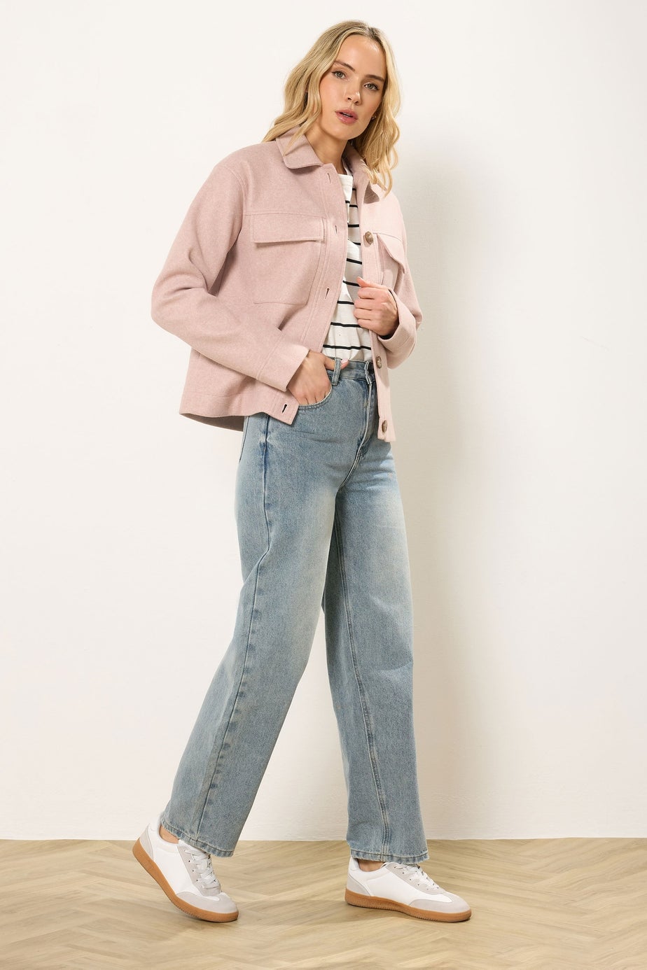 Long Tall Sally Light Pink Brushed Button Trucker Jacket