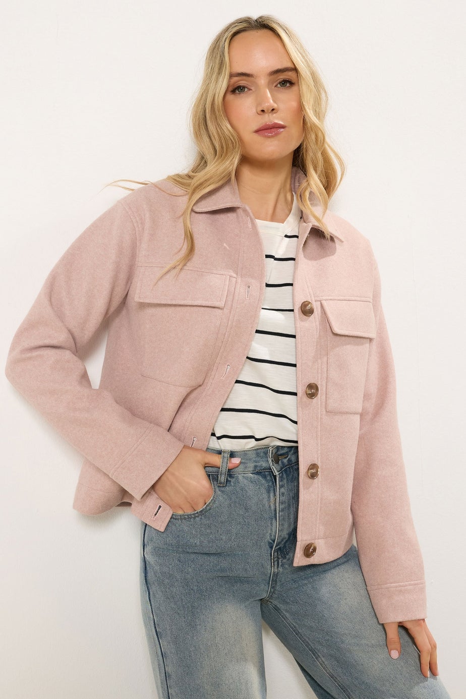 Long Tall Sally Light Pink Brushed Button Trucker Jacket