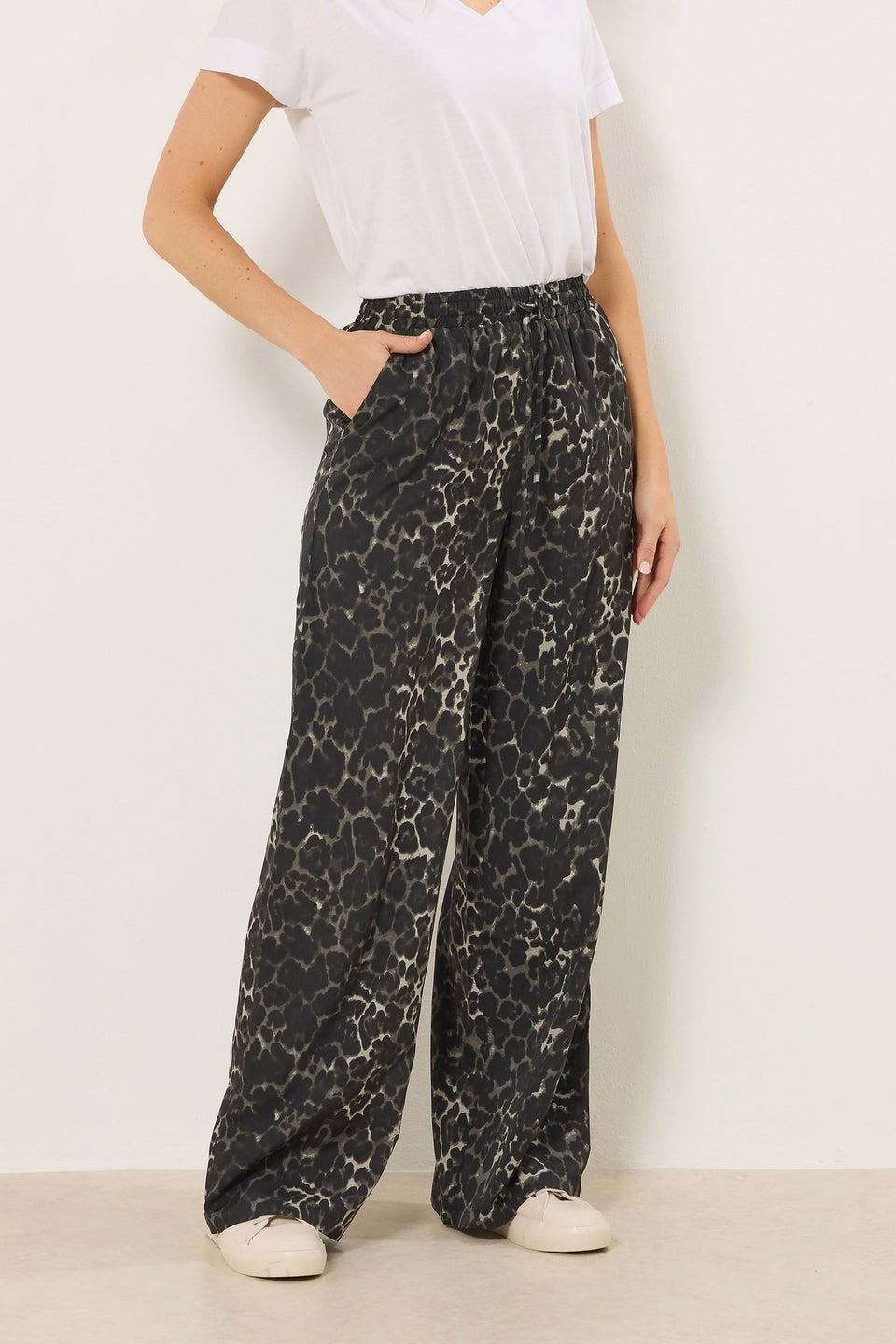Long Tall Sally Grey Leopard Print Wide Leg Trousers