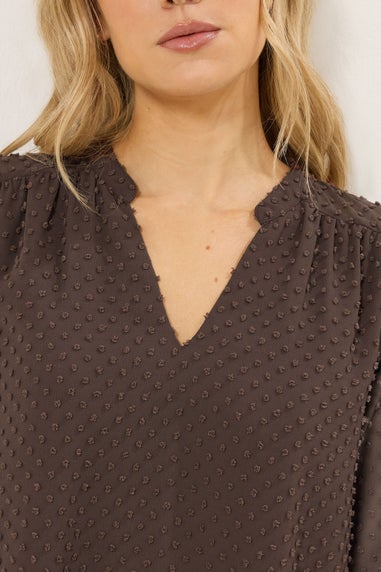Long Tall Sally Brown Dobby Spot Shirred Cuff Top