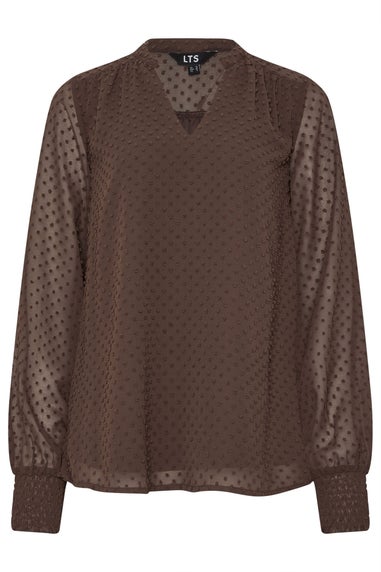 Long Tall Sally Brown Dobby Spot Shirred Cuff Top
