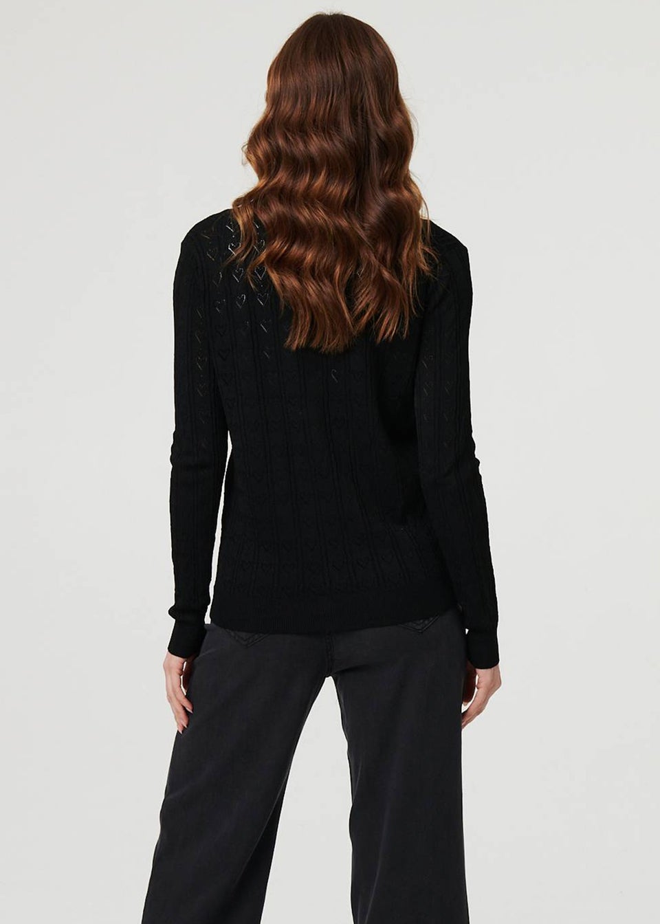 Izabel London Black Semi Sheer Heart Textured Slim Cardigan