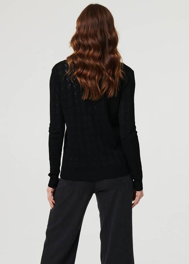 Izabel London Black Semi Sheer Heart Textured Slim Cardigan