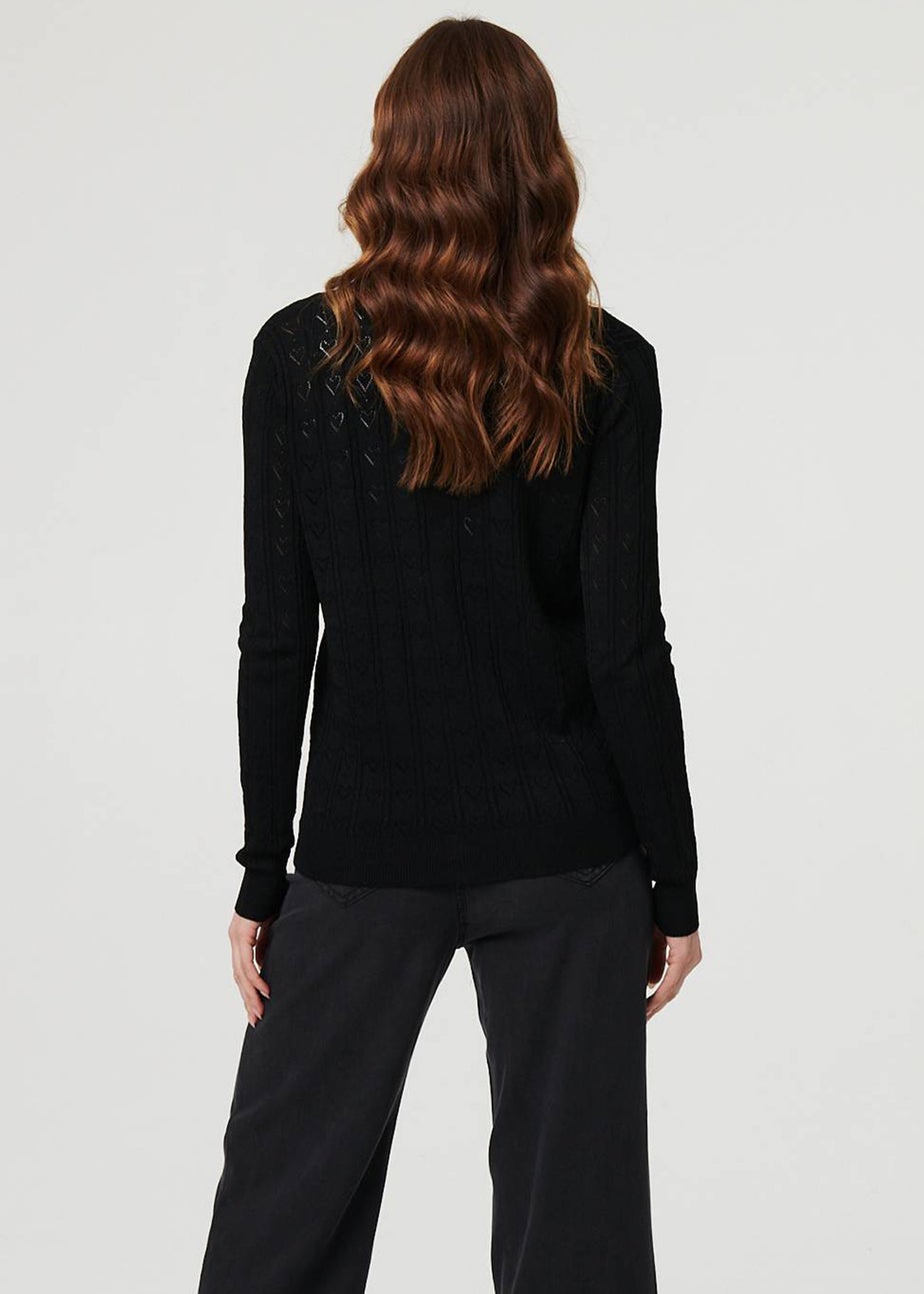 Izabel London Black Semi Sheer Heart Textured Slim Cardigan